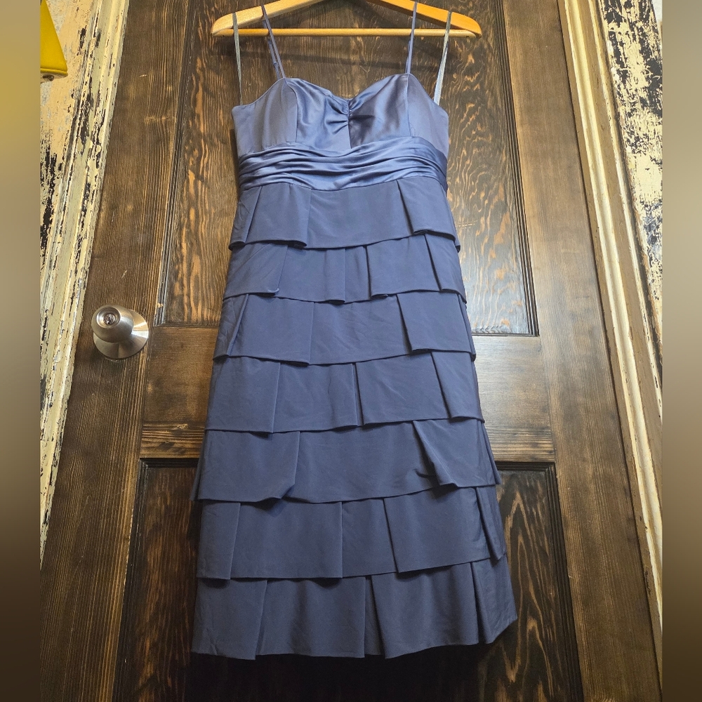 Max & Cleo Layered Ruffled Midi Dress in Steel Blue
